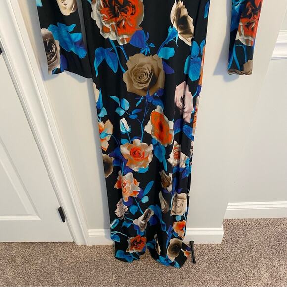 MSGM Milano Blue Red Black Rose Floral Long Sleeve Maxi Gown Dress XS - Picture 11 of 16